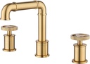 Bathroom Sink Faucet Industrial Style, Widespread Bathroom Faucet 3 Holes 2 Handles, Deck Mount Bathroom Mixer Tap, Vessel Basin Faucet Solid Brass,Brushed Gold Heavy Duty (Brushed Gold)