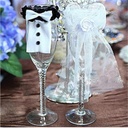TraveT Bride and Groom Decorative Champagne Glass Cover Wedding Party Toasting Wine Glasses Dress Toasting Lace Cover