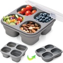 Juome Silicone Reusable Snack Containers with Lids, Foldable 4 Compartment Snack Containers for Kids, Leakproof Divided Food Storage Condiment Box Sauce Cups for School, Travel, Home
