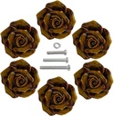 Retro Floral Dresser Knobs, Vintage Ceramic Rose Cabinet Cupboard Dresser Drawer Knobs and Pulls - Set of 6 with Screws (A)