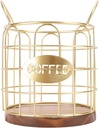 Coffee Pod Holder, Iron Wire Weighte Wooden Base Coffee Basket Black Capsule Storage Basket for Kitchen, Home, Cafe Bar, Countertop Kitchen Decor, Storage Accessories (Gold)