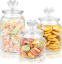 Rainmae 3 Pcs Heart Candy & Cookie Jars with Lids, 22 32 45 oz Cute Heart Shaped Airtight Food Storage Glass Cookie Containers for Kitchen Decorative Apothecary Canisters (Clear)