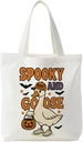 Halloween Goose Pumpkin Tote Bag for Candy Treats, Goose Lover Gifts, Funny Spooky BOO Bats Canvas Tote Bag, Halloween Party Favor Bags, Reusable Shopping Grocery Bags,14.96 x 15.3 inches