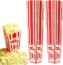 60 Movie Night Popcorn Paper Boxes Buckets 7.75 Inches Tall Large Box & Holds 46 Oz Old Fashion Vintage Retro Party Design Red & White Colored Nostalgic Carnival Stripes Bags & Tubs various qty avail