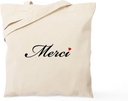 CafePress Merci, French Word Art With Red Heart Tote Bag Natural Canvas Tote Bag, Reusable Shopping Bag