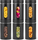 Patelai 6 Pack Kitchen Canisters Set Airtight Stainless Steel Canister Food Storage Container with Window Glass, Coffee Sugar Candy Jars Tea Organizer for Flour Cookies Spice (Black,32 oz)