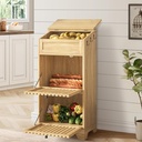 Potato Storage Bins, Farmhouse Wood Potato and Onion Storage Bins, Fruit and Vegetable Box, Large Wooden Bread Box, Food Small Kitchen Pantry Cabinet for Snack, 3 Tier, Magnetic Flip-top, Boho