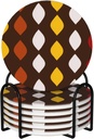 Colorful Cacao Pod Shapes Ceramic Coasters with Holder Set of 6 Coffee Cup Drink Coasters
