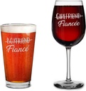 shop4ever® Boyfriend to Fiance & Girlfriend to Fiancee Couples Gift Set Laser Engraved Beer Pint Glass and Stemmed Wine Glass His & Hers Engagement Gift