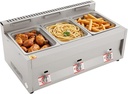 3-Pan Commercial Food Warmer, 3 x 6L Propane/NG Gas Fryer Catering Food Warmer Steam Table Stainless Steel Countertop Food Warmers for Parties Catering Restaurants Buffet (3-Pan)