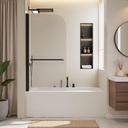 Shower Door for Bathtub, 30" W x 58" H Rotation Tub Door with 1/4" (6mm) Thick Tempered Glass & Strip Handle, Aluminum Bypass Single Tub Shower Doors with Reversible Installation, Matte Black