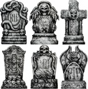 JOYIN 15.7” Halloween Decorations Outdoor Graveyard Tombstones, 6 Pcs Skeleton RIP Plastic Gravestones Halloween Decor with 12 Metal Stakes for Yard Lawn Garden Prop, Party Decor Supplies