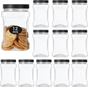 12 PCS Plastic Storage Jars with Lids, 27 Oz Square Plastic Jars Containers with Lids, Storage Containers with Easy Grip Handles, for Cookies Candy and More