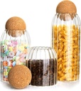 3Pcs Glass Storage Container with Round Ball Cork,Coffee Bean Jar Glass Cork Clear Stripe Glass Bottles with Cork Glass Canisters for Food, Coffee, Sugar, Spice, Tea,DIY (500ml / 700ml / 1000ml)