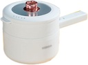 Electric Hot Pot, 2L，with Steamer，Multi-Functional Electric Skillet for Stir Fry/Stew/Steam，Cooking Noodles and Soup, White