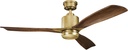Kichler Ridley II 52" Ceiling Fan and Light Kit in Natural Brass, 3-Blade LED Ceiling Fan in Cherry Finish, 3000K, (52" W x 14.5" H), 300027NBR