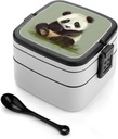 Bento Lunch Box for Women Lunch Containers for Adults Panda Double Layered Lunchbox Large Capacity Bento Box with Cutlery for Work Picnic Camping Travel, style