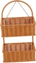 Imitation Rattan Woven Hanging Organizer Basket Wall Mount Storage for Bathroom Kitchen Tea Color Rustic Decorative Woven Basket for Fruits Toiletries and Home Organization