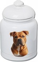 Best of Breed American Pit Bull Orange Dog and Cat Ceramic Treat Jar 9" Tall Air Tight Seal All White