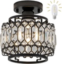 9" Modern Black Crystal Flush Mount Light - 50% Brighter LED, Dimmable Chandelier - Reinforced Iron Frame & K9 Crystals - Easy Install for Bedroom, Kitchen, Hallway
