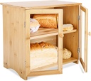Leopard Bamboo Bread Box for Kitchen Countertop, 2 Layers Bread Boxes with Clear Window for Kitchen Food Storage, Large Bread Storage Bin with Cutting Board - Natural Bamboo
