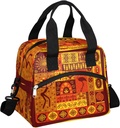 Boho Africa Insulated Lunch Bag for Women Teen Girls Orange Ethnic Large Cooler Thermal Lunch Box Durable Leakproof Tote Bag with Shoulder Strap for Work School Office Travel Meal Prep Bag