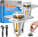 zaa Bathroom Sink Stopper - 2Pack Bathroom Sink Drain Strainer,Pop Up Bathroom Drain Stopper with Anti-Clogging Filter Basket,for 1.05~1.65 in U.S.Standard Basin Drain Holes,Silver