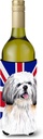 Caroline's Treasures SC9840LITERK Shih Tzu with English Union Jack British Flag Wine Bottle Hugger Bottle Cooler Sleeve Hugger Machine Washable Collapsible Insulator Beverage Insulated Holder