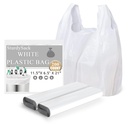 Plastic Bags, (11.5”x 6.5" x 21”)(200Pack) White Plastic Shopping Bags with Handles for Small Business Grocery T Shirt Bag Reusable and Disposable, in Bulk