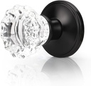 KNOBWELL 3 Pack Dummy Glass Door Knobs Interior with no Lock, Decorative Crystal Door Knobs Inside, Modern Glass Door Knob Inside in Matte Black Finish