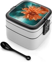 Teal And Flower Bento Box for Adults Double Layer Lunch Box with Spoon And Invisible Handle Microwave Dishwasher Safe Leak Proof Meal Prep Lunch Containers for Office Picnic