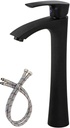 KINGO HOME Black Vessel Sink Faucet, Contemporary Tall Bathroom Vessel Fuacet Matte Black Basin Vanity Bathroom Sink Faucet with Water Hoses