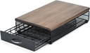 for Vertuo Coffee Capsule Storage Drawer Compatible with Nespresso Vertuoline Pods Holder Metal and Wood Top Organizer (can hold 50 Pods)
