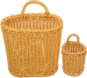 2Pcs imitation rattan and fork storage woven trash can wall fruit basket woven vegetable holder silverware organizer hanging storage basket rattan egg pp decorate wicker