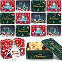 Pelopy 12 Pcs Christmas Cookie Metal Tins with Lids, Christmas Candy Cookie Boxes for Gift Square Tinplate Small Xmas Tins with Ribbons and Tags Holiday Treat Container for Xmas Party Favor Supplies