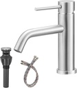 Bathroom Sink Faucet Brushed Nickel Single Hole Single Handle Modern Vanity Lavatory Mixer Tap RV Deck Mounted with Pop Up Drain with Overflow Combo
