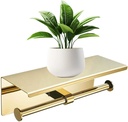 Double Toilet Paper Holder with Phone Shelf Dual Roll Tissue Holder Dispenser Wall Mounted SUS304 Commercial Stainless Steel Roll Holder Storage Cool Bathroom Accessory (Gold)