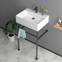 24"x16" Freestanding Console Sink with Black Stainless Steel Pedestal, Modern Rectangular Bathroom Vessel Basin, Wall Mount or Free Standing Ceramic Vanity Sink, Matte Black