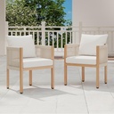 Outdoor Dining Chairs Set of 2, Wicker Patio Furniture Set with Armrests, Cushioned Backrest Patio Arm Chairs, Metal Barrel Dining Room Chair, Modern Kitchen Table Chair for Balcony, Beige
