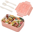 Boxes for Adults - 1400 ML Bento Lunch Box for Kids Children with Spoon & Fork, Lunch Containers Durable with Compartments Sauce Container for On-the-Go Meal, Food-Safe Materials (Pink)