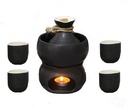 Ceramic Sake Set, Japanese-Style Black 7 Piece Wine Glass Set with Warming Pot and Candle Stove, Quaint Texture, for Home Decor Best Gift for Family and Friends-Dinnerware Sets
