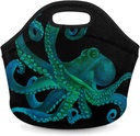 Insulated Neoprene Lunch Bag for Women Men Kids Watercolor Green Sea Octopus Lunch Box Reusable Small Lunch Tote Bag Cooler Bag for School Work Picnic