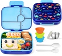 Bento Box for Kids Lunch Box Leak-Proof, Bento Lunch Box with 5 Compartments, Lunch Containers with 3 Silicone Baking Cups, Microwave/Dishwasher Safe (43OZ) (Blue with snack cup)