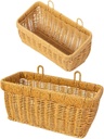 2pcs Woven Hanging Baskets Imitation Rattan Storage Organizer for Kitchen Wall Versatile Bins for Vegetables Fruits Garlic and Onions Farmhouse Style Wall Decor