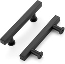 JOY DECOR 5 Pack Matte Black 3 Inch Hole Center Cabinet Hardware Handles Stainless Steel Square Dresser Pulls Black Kitchen Drawer Handles for Cabinets
