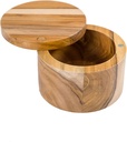 Lipper International Teak Wood Salt or Spice Box with Swivel Cover, 3.6" Diameter x 2.375" Tall