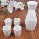 Deco 5 Piece Traditional Porcelain Japanese Sake Set, White- 1 Tokkuri Bottle (18 oz) & 4 Ochko Cups- Unique Modern Design for Tea & Drinkware- Great for Weddings, Housewarmings or Xmas Holiday Gift