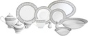 Dinnerware Set for 8-57 Pieces White and Silver Greek Key Design - Vintage Porcelain Plates, Bowls, Cups and Saucers - For Everyday Use and Special Occasions (Meander Silver 2057)