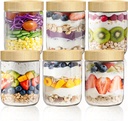 16oz Overnight Oats Containers with Bamboo Lids, Glass Jars with Airtight Lids, Wide Mouth Mason Meal Prep Jars, Food Storage Container for Yogurt Salad Chia Pudding Snacks Spice Sugar,6 Pack