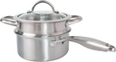 2.5 Quart Stainless Steel Saucepan with Steamer Basket, 18/10 Tri-ply Full Body, Multipurpose Sauce Pot with glass Lid, Perfect For Boiling Gravies, Pasta, Noodles